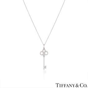 Tiffany & Co. White Gold Diamond Crown Key Pendant